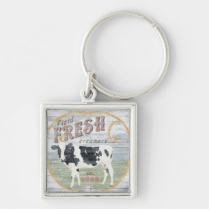 Vintage Fresh Creamery Cow Keychain