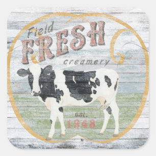 Vintage Fresh Creamery Cow Square Sticker