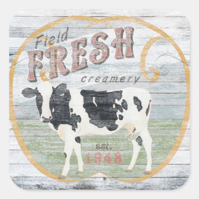 Vintage Fresh Creamery Cow Square Sticker (Front)