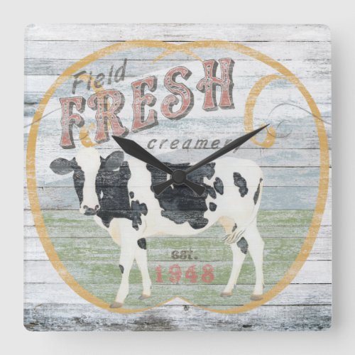 Vintage Fresh Creamery Cow Square Wall Clock