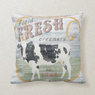 Vintage Fresh Creamery Cow Throw Pillow