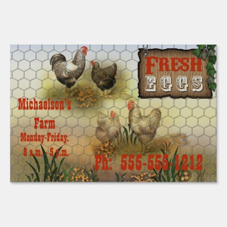 Vintage Fresh Eggs Chicken Farm Yard Sign