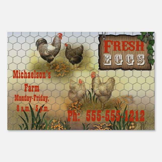 Vintage Fresh Eggs Chicken Farm Yard Sign (Front)