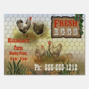 Vintage Fresh Eggs Chicken Farm Yard Sign
