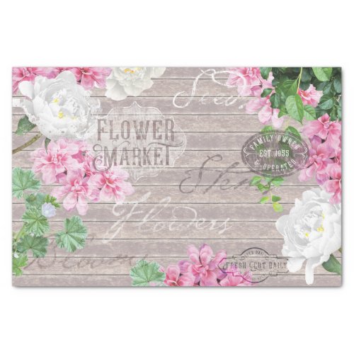 Vintage Fresh Flower Market Rustic Wood Decoupage Tissue Paper