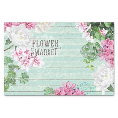 Vintage Fresh Flower Market Rustic Wood Decoupage Tissue Paper