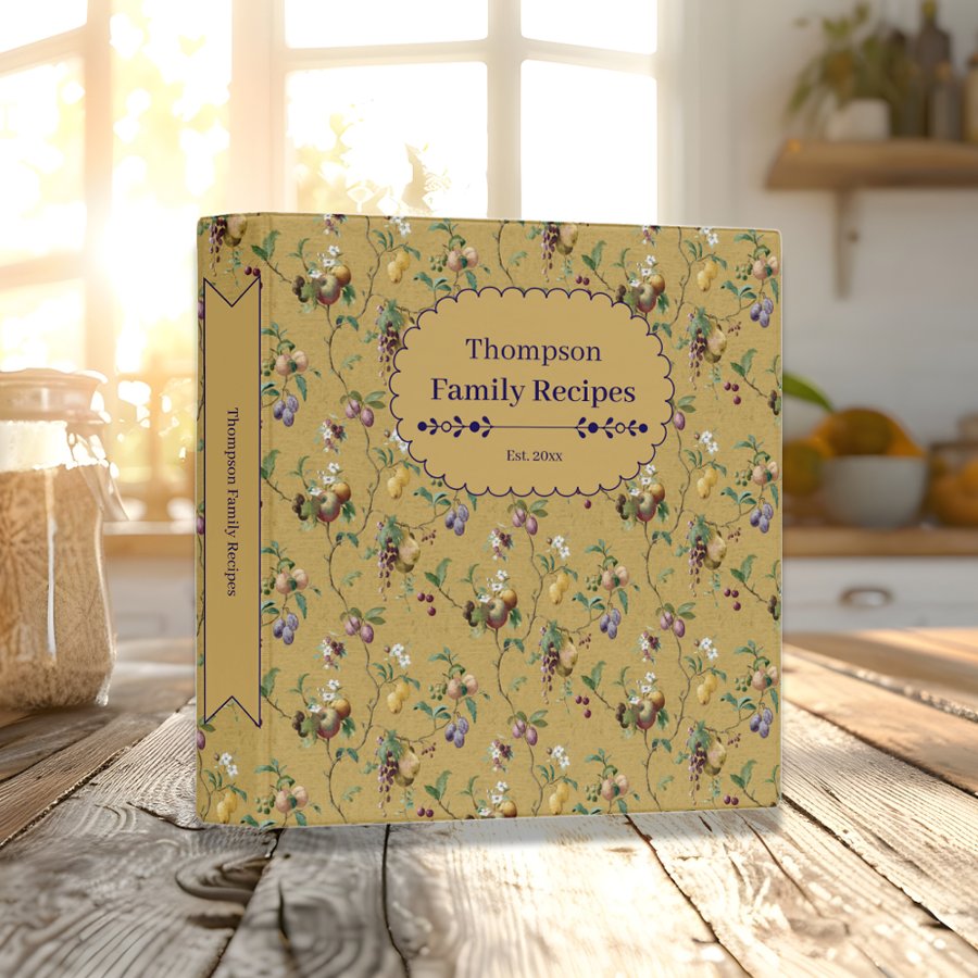 Vintage Fresh Fruit Pattern Recipe 3 Ring Binder