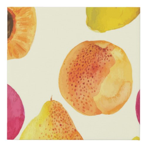 Vintage Fresh Fruits Watercolor Design Faux Canvas Print