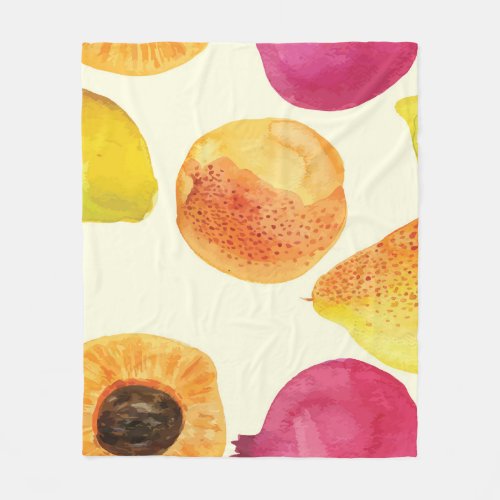Vintage Fresh Fruits Watercolor Design Fleece Blanket