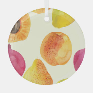 Vintage Fresh Fruits Watercolor Design Glass Ornament