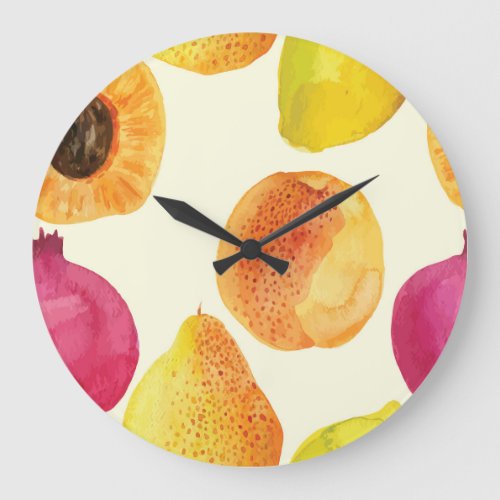 Vintage Fresh Fruits Watercolor Design Large Clock