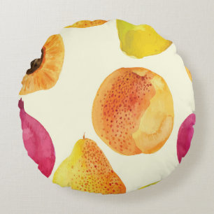 Vintage Fresh Fruits Watercolor Design Round Pillow