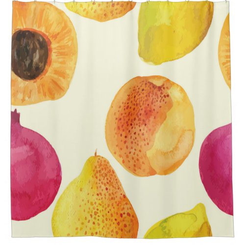 Vintage Fresh Fruits Watercolor Design Shower Curtain