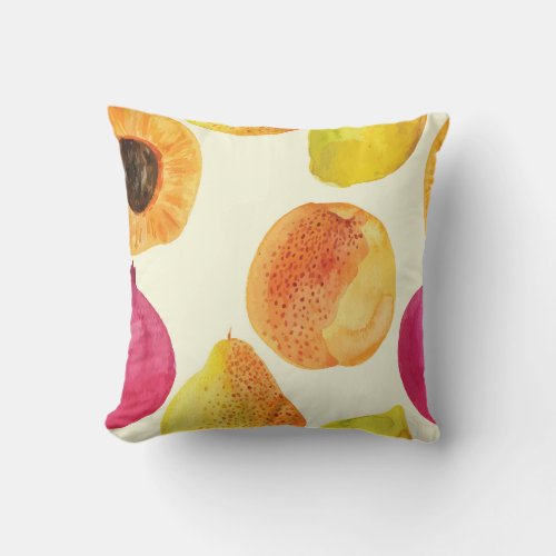 Vintage Fresh Fruits Watercolor Design Throw Pillow