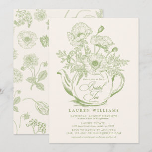 Vintage Fresh Green Botanical Bridal Tea Shower Invitation