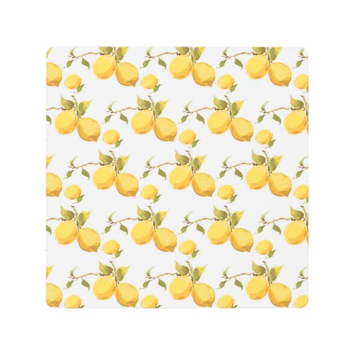 Vintage Fresh Lemons Simplistic Design Metal Print