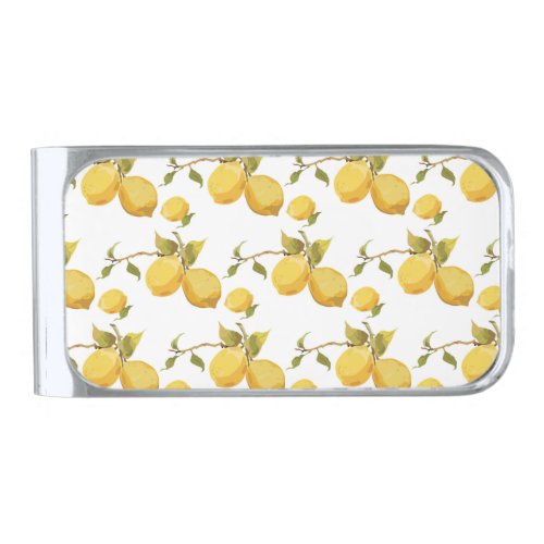 Vintage Fresh Lemons Simplistic Design Silver Finish Money Clip