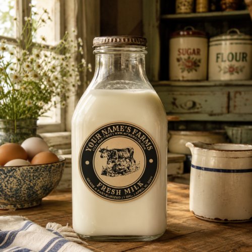 Vintage Fresh Milk Cow & Milkmaid Kraft Template Classic Round Sticker