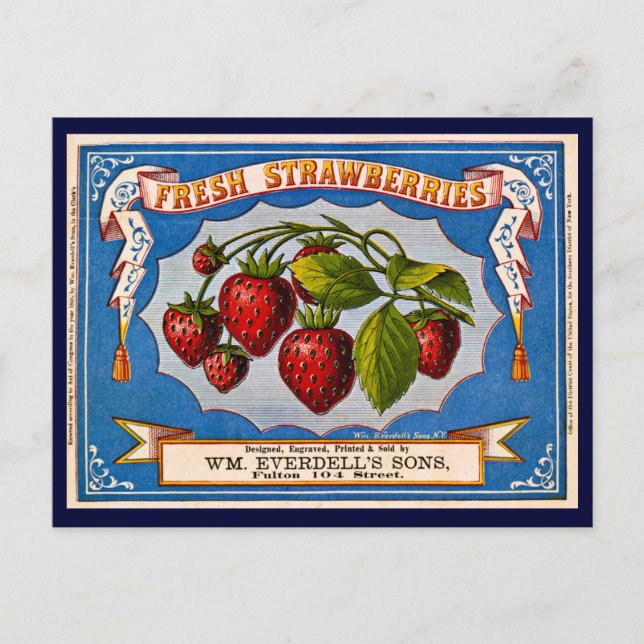 Vintage Fresh Strawberry Ad 1868 Postcard (Front)