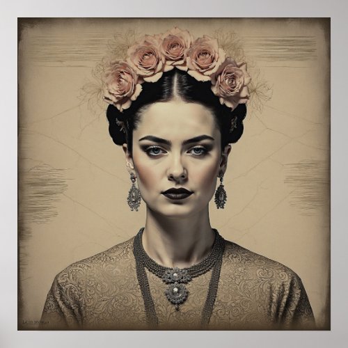 Vintage Frida Kahlo Portrait Poster