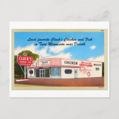 Vintage Fried Chicken Clucks Chicken and Fish MN Postcard