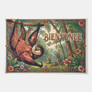 vintage friendly sloth - BIENVENUE Doormat