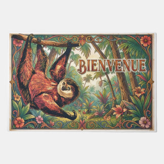 vintage friendly sloth - BIENVENUE Doormat
