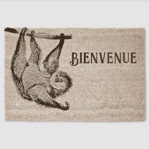vintage friendly sloth - BIENVENUE Fiber Doormat