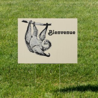 vintage friendly sloth -  BIENVENUE Sign