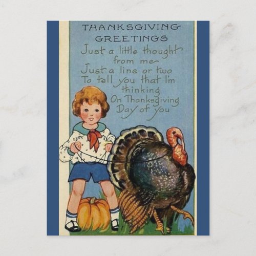 Vintage Friends For Now Child Turkey Thanksgiving Postcard