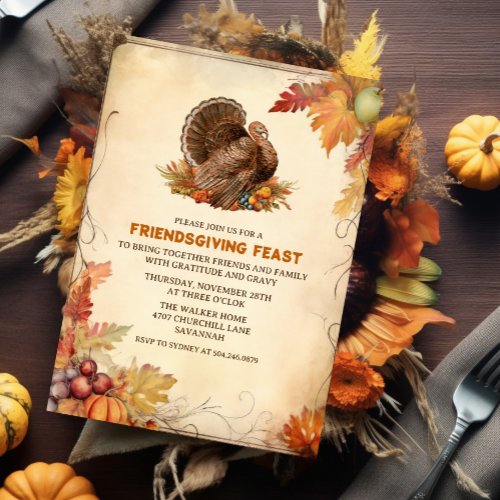 Vintage Friendsgiving Thanksgiving Dinner  Invitation
