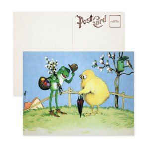 Vintage Frog and Chick Postcard