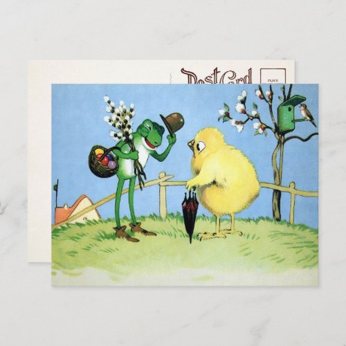 Vintage Frog and Chick Postcard