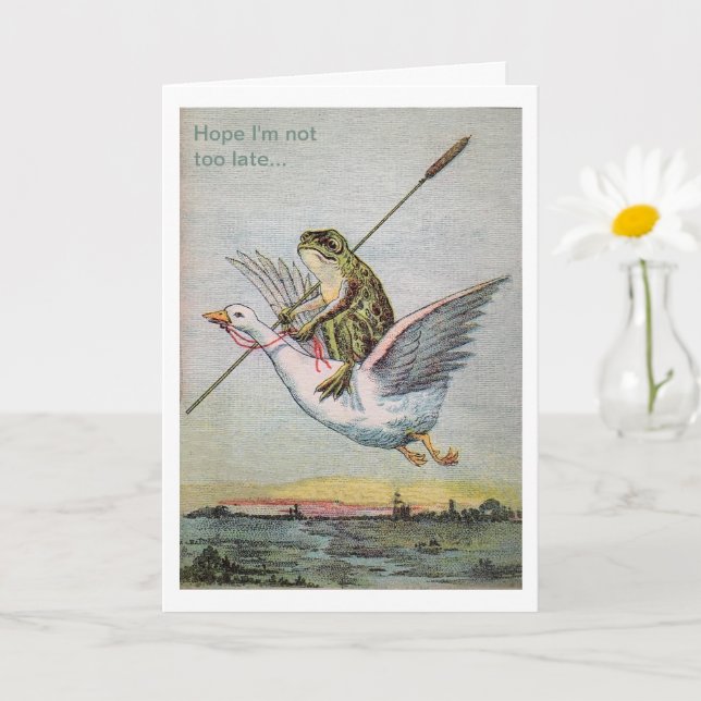 Vintage frog goose late birthday greeting card (Small Plant)