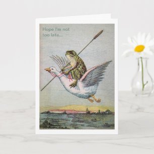 Vintage frog goose late birthday greeting card