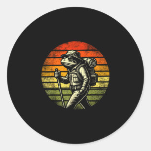 Vintage frog hiking nature lovers adventure classic round sticker