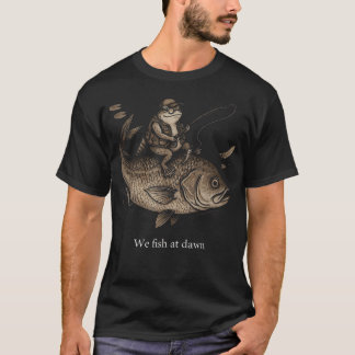 Vintage Frog Riding Giant Fish We Fish At Dawn T-Shirt