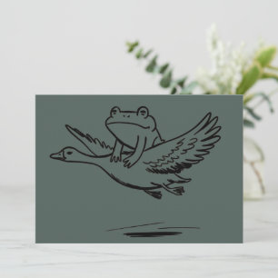 Vintage Frog Riding Goose Nature Whimsical Animal  Invitation