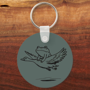 Vintage Frog Riding Goose Nature Whimsical Animal Keychain