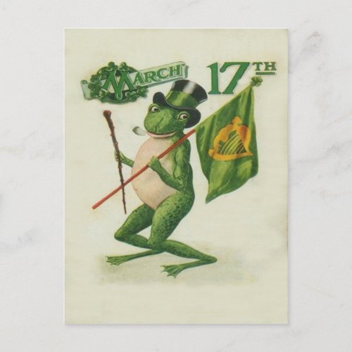 Vintage Frog Shillelagh Pipe St Patricks Day Card