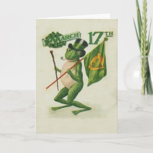 Vintage Frog Shillelagh Pipe St Patricks Day Card