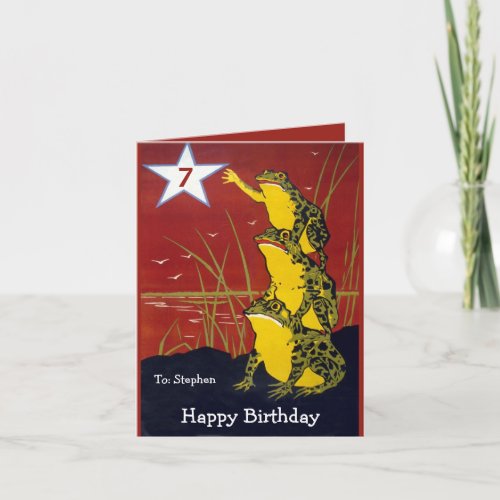 Vintage frog star birthday greeting card