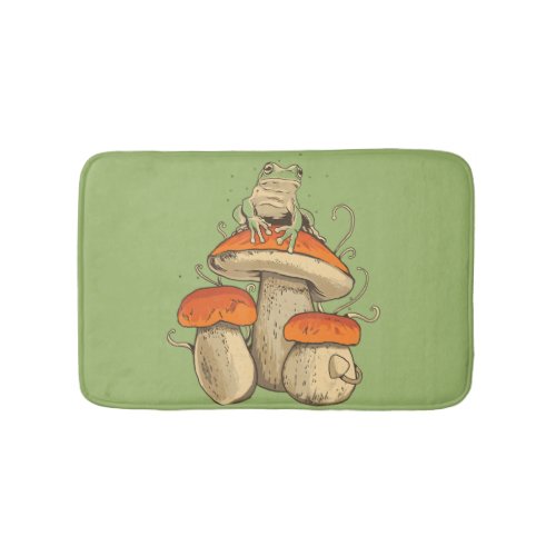 Vintage Frog With Mushrooms Cottagecore Bath Mat