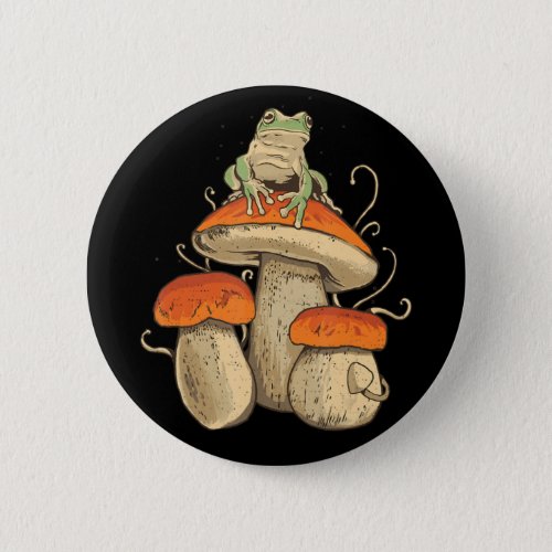 Vintage Frog With Mushrooms Cottagecore Button