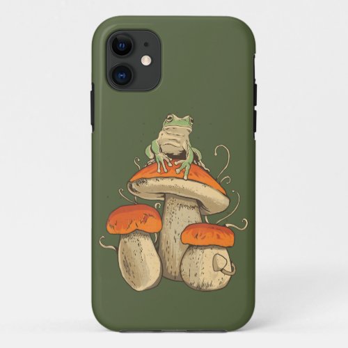 Vintage Frog With Mushrooms Cottagecore iPhone 11 Case