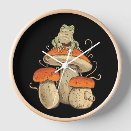 Vintage Frog With Mushrooms Cottagecore Clock