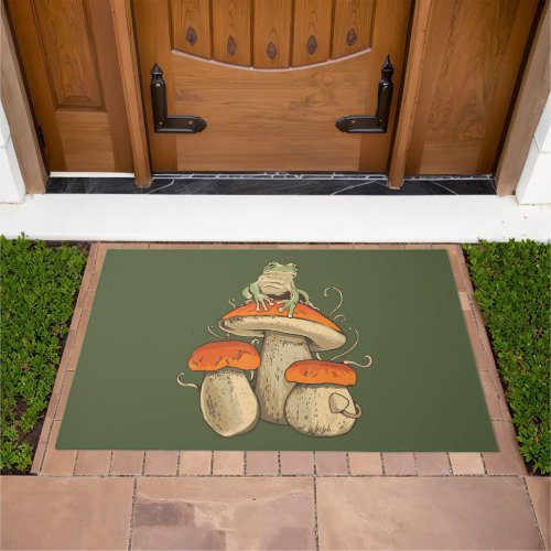 Vintage Frog With Mushrooms Cottagecore Doormat