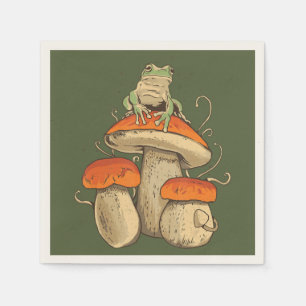 Vintage Frog With Mushrooms Cottagecore Napkins