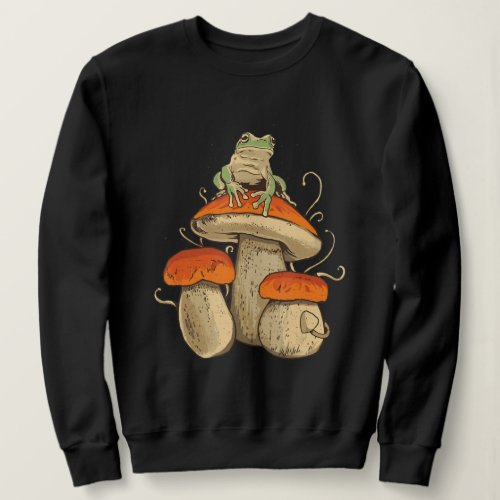 Vintage Frog With Mushrooms Cottagecore Sweatshirt