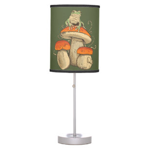 Vintage Frog With Mushrooms Cottagecore Table Lamp